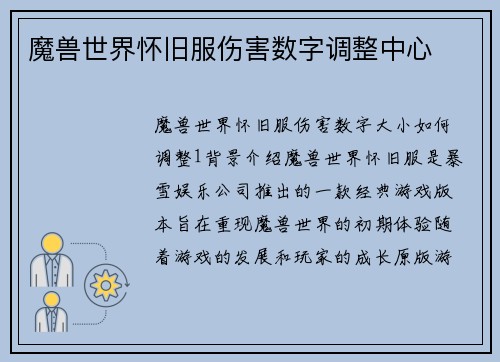 魔兽世界怀旧服伤害数字调整中心
